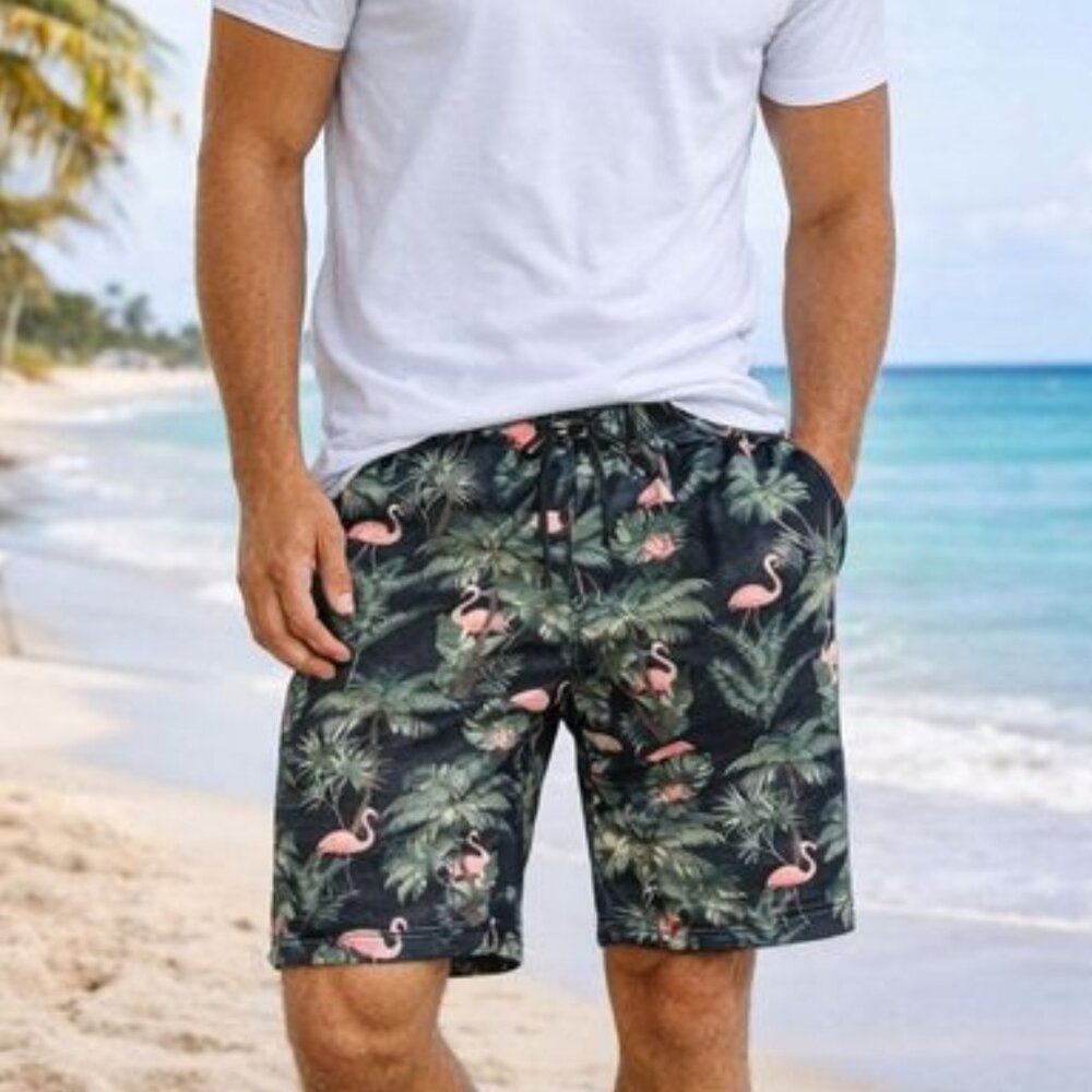 Burnside Lounge Shorts/Flamingo and Palms/ Cotton Stretch Fleeced waist 36 NWOT - Picture 3 of 10